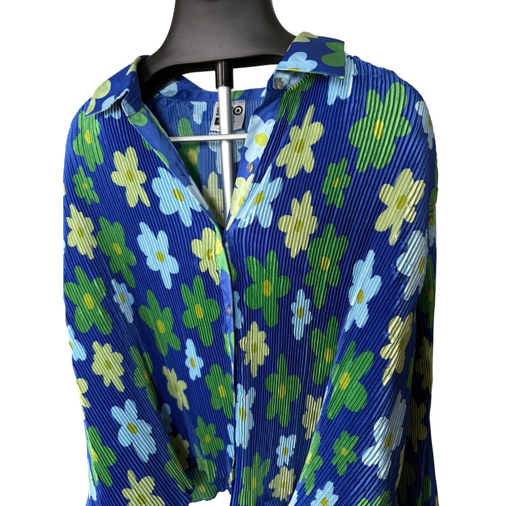Target Black History Month Floral Plisse Button Down Shirt Blue Green XXL - Picture 7 of 7